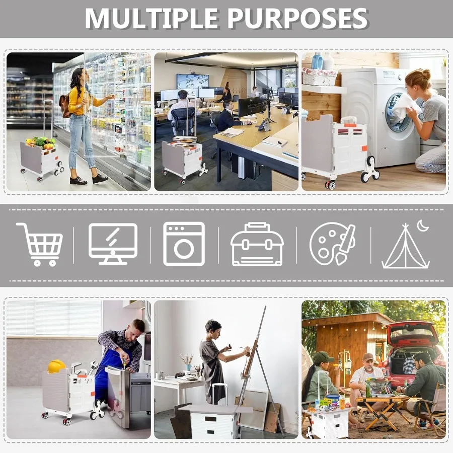 عربة أدوات قابلة للطي مع عجلات تسلق الدرج للمعلمين والتسوق: قفص دوار قابل للطي مع غطاء مغناطيسي Telesco #5
