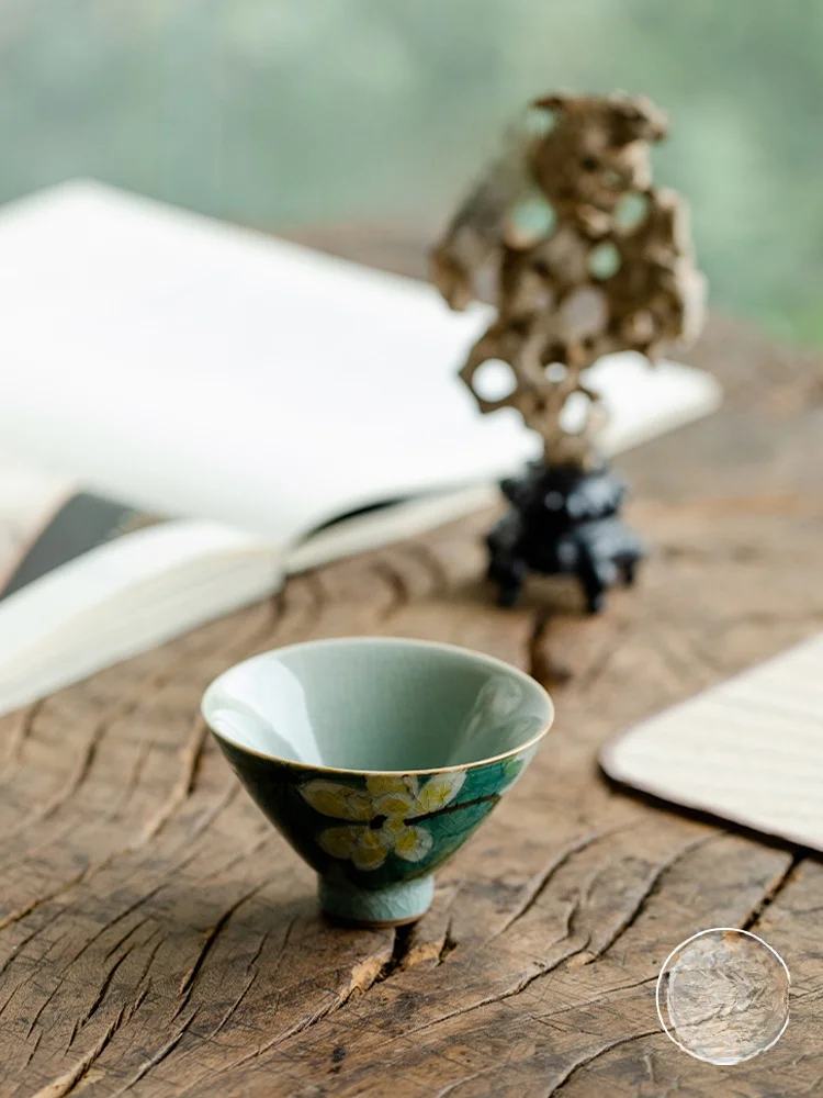 

Чайная чашка для домашнего использования, для заваривания и питья чая, в стиле Гунфу, винтажная, с узором Цинхэ, для кухни и обеденного стола