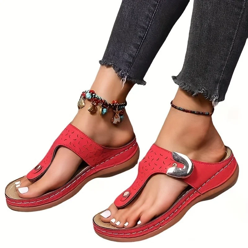 2024 Summer Women Wedge Sandals Premium Orthopedic Open Toe Sandals Vintage Anti-slip Leather Casual Female Platform Retro Shoes