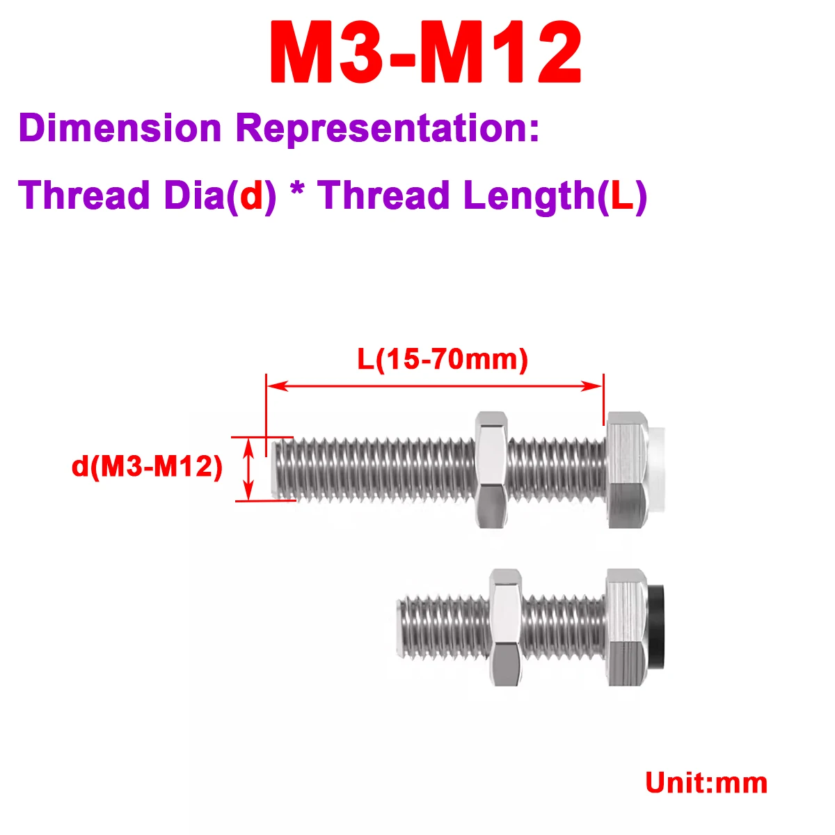 Hexagonal Stop Bolt With Polyurethane Buffer On The Head M3M4M5M6M8M10M12