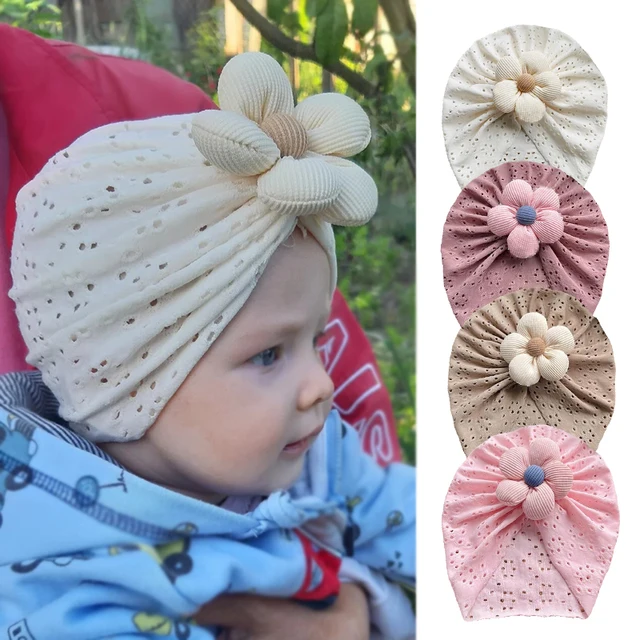 Czapka dla dziewczynki elastyczna czapka dla noworodka wiosna lato Turban kwiat dziewczynek kapelusze oddychające maluch Headwraps akcesoria do włosów