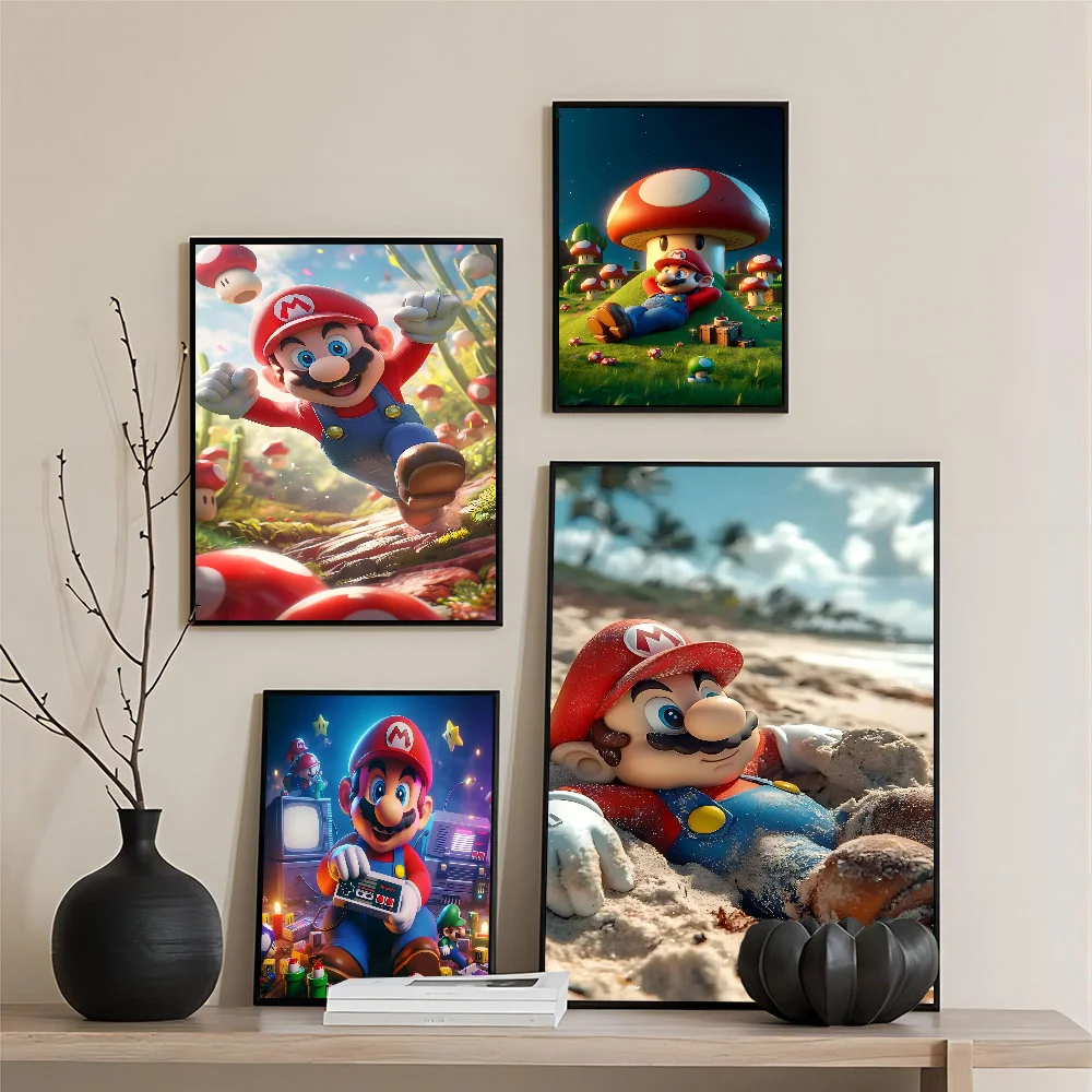 S-Super Mario Anime Posters Sticky Whitepaper Sticker DIY Room Bar Cafe Kawaii Room Decor