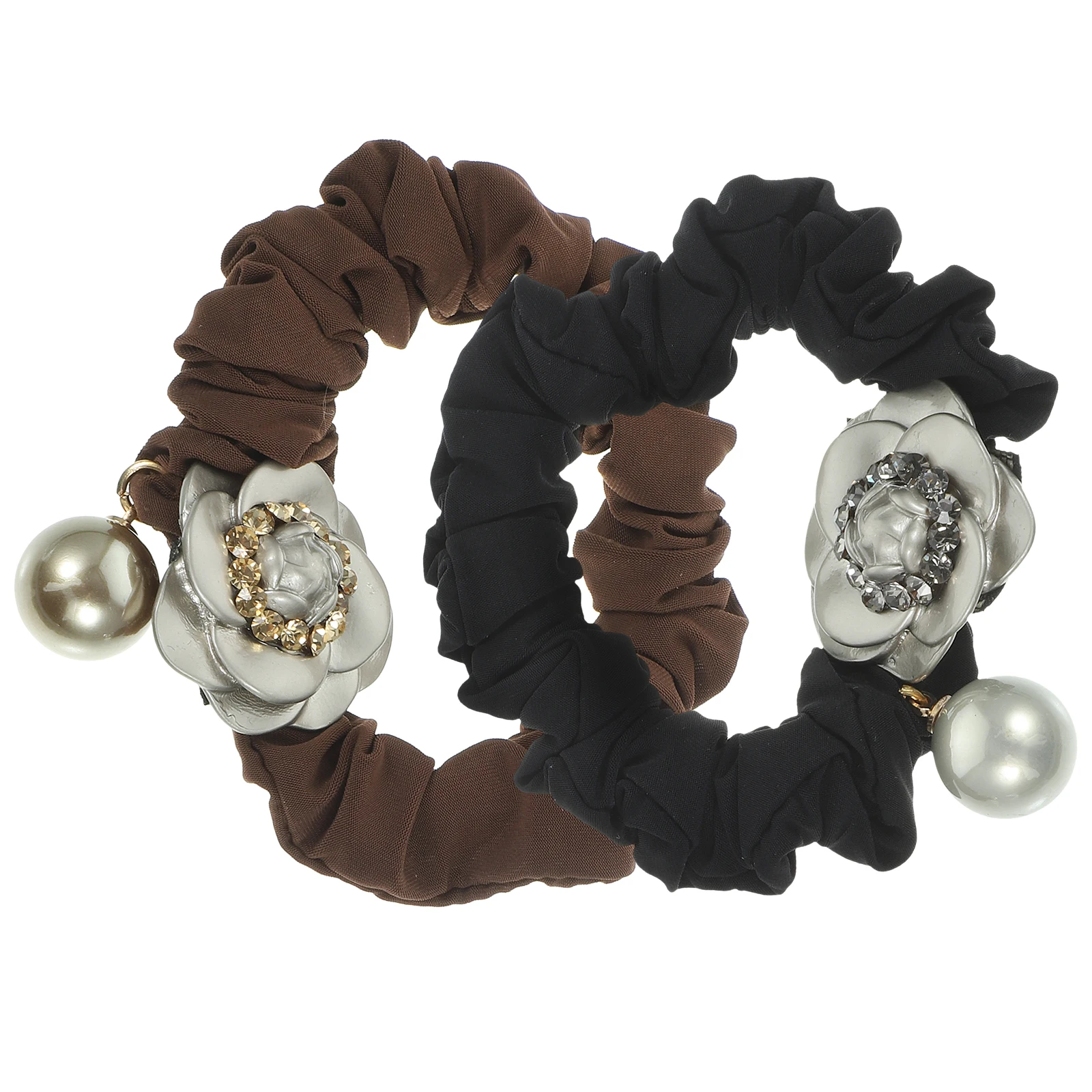 

2pcs Flower Ties Rhinestone Scrunchies Ponytail Holders Accessories For Women Elastic Hair Bands Comfortable For All Hair Types
