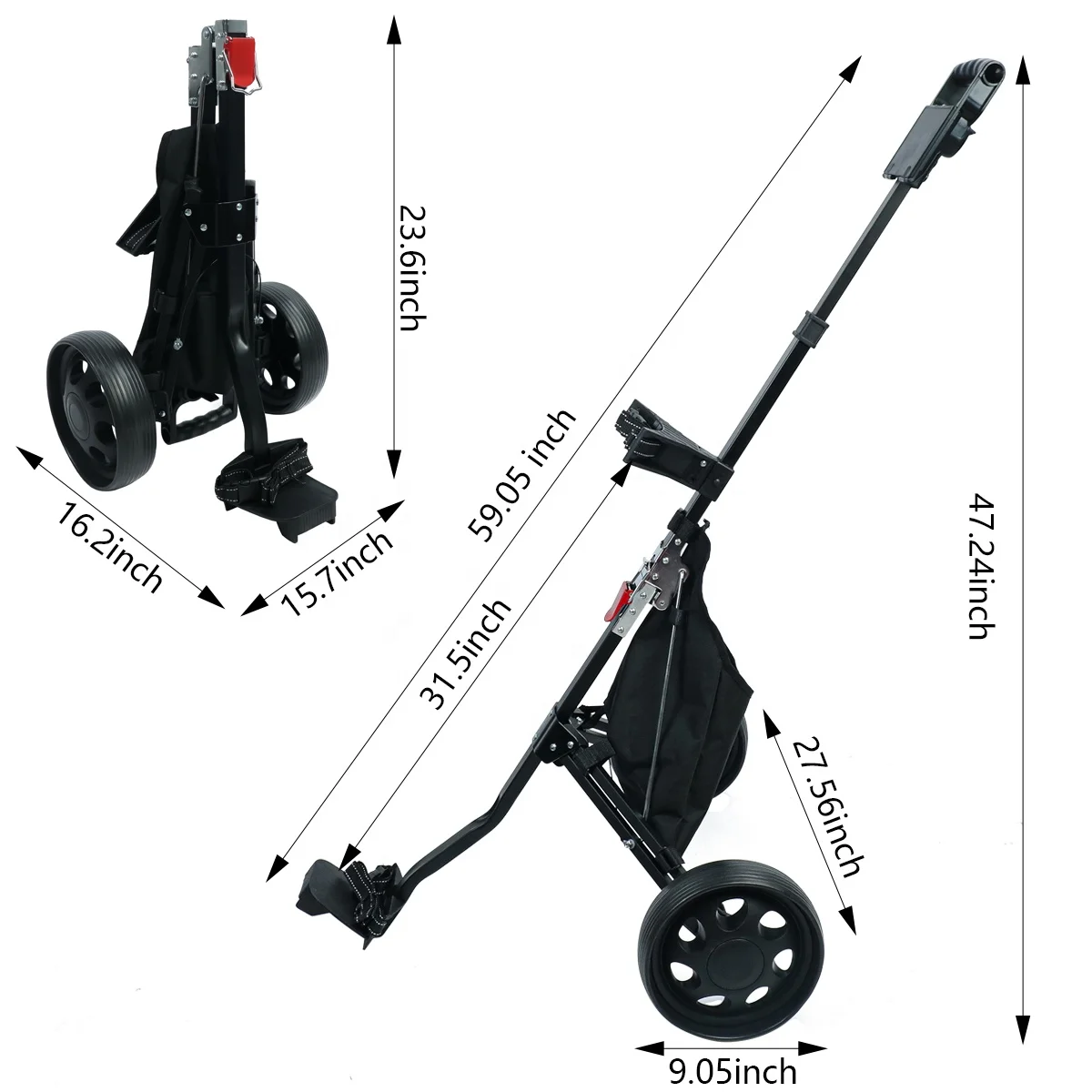 Adjustable Handle Foldable 2 Wheel Golf Push Cart Collapsible Lightweight Pushcart Aluminum Golf Trolley With Foot Brake