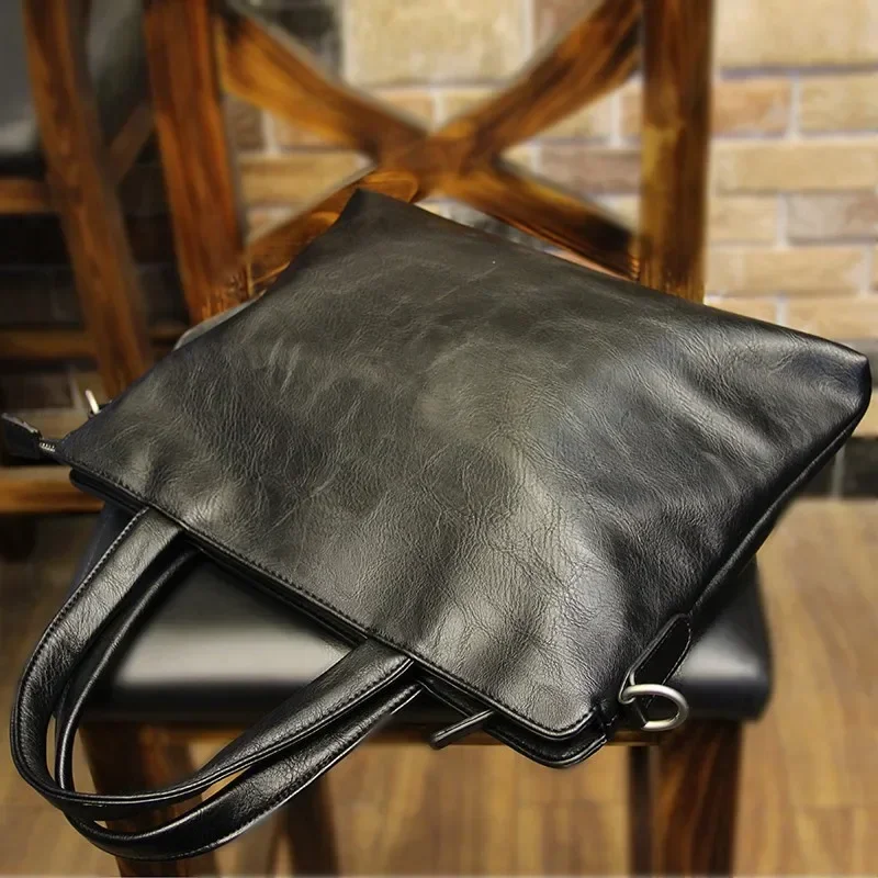 Business Black Men\'s Briefcase PU Leather Handbag For Documents Luxury Shoulder Messenger Bag Horizontal Man Laptop Bag bolsa 가방