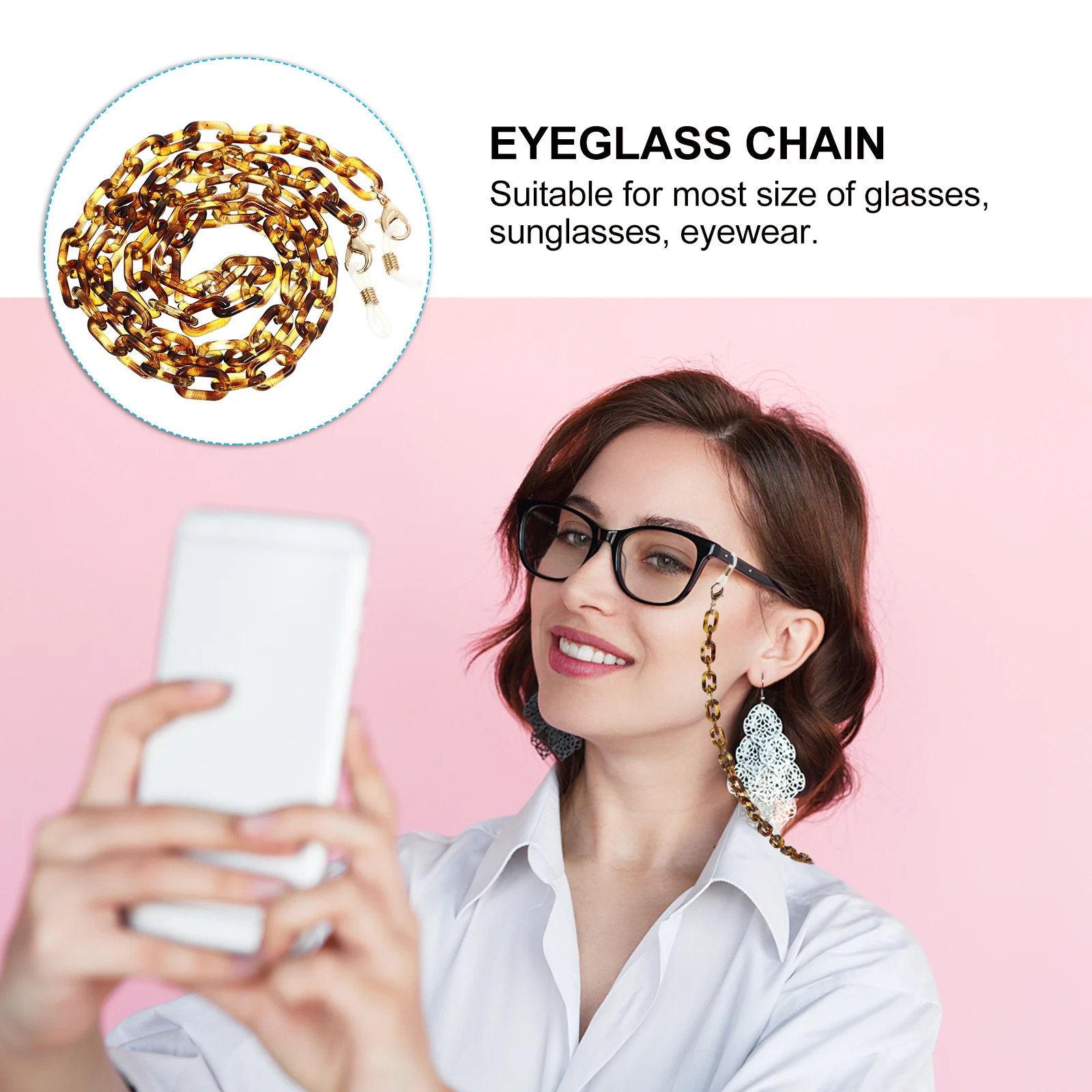 

1Pcs Acrylic Eyeglass Chain Brown Durable Glasses Holder Sunglasses Anti-Lost Cord Practical Use Sunglasses Chain