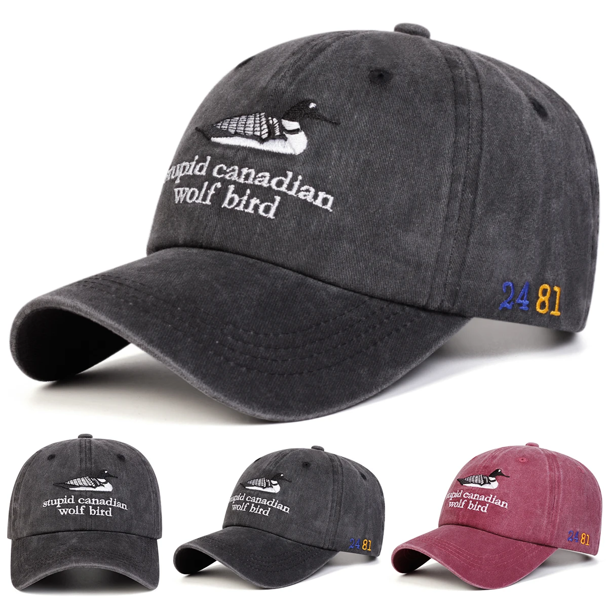 Unisex STUPID CANADIAN WOLF BIRD Baseballkappen mit Stickerei, für Frühling und Herbst, für den Außenbereich, verstellbare Freizeithüte, Sonnenschutzhut, Sportkappe