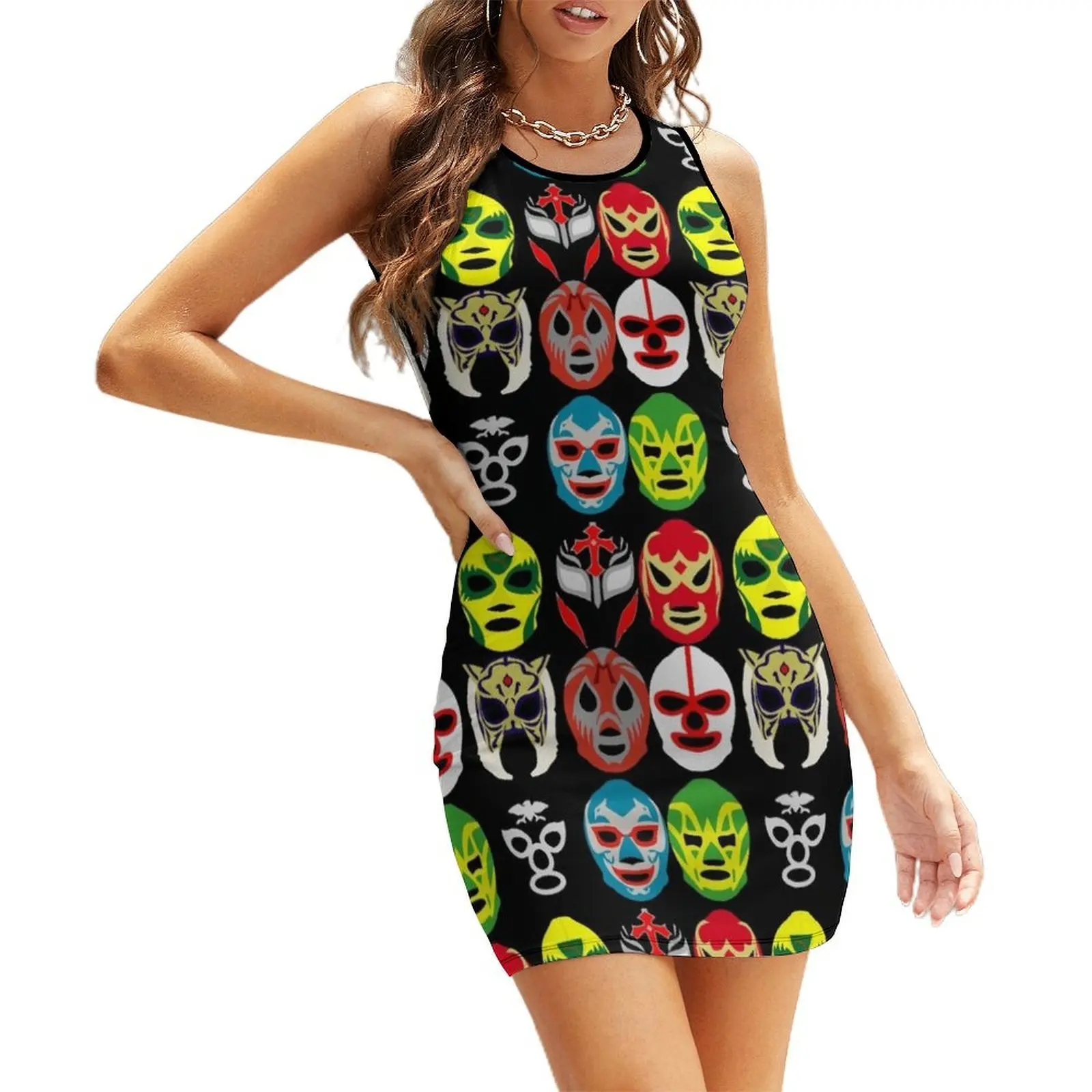 

Mexican wrestler masks Sleeveless Sundress womans clothing clothing women summer 2025 dresses for woman 2025 dress for women