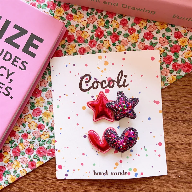 Glitter Alligator Clips for Girls Two Tone Star Heart Mini Small Snaps Non Slip 2 Pcs