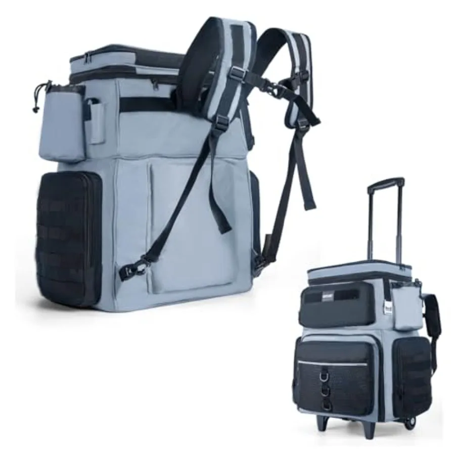 

66L Rolling Tackle Box with Cooler Large Fishing Bag with Wheels for 5-3700 Trays Saltwater Resistant Tackle Backpack with Rod