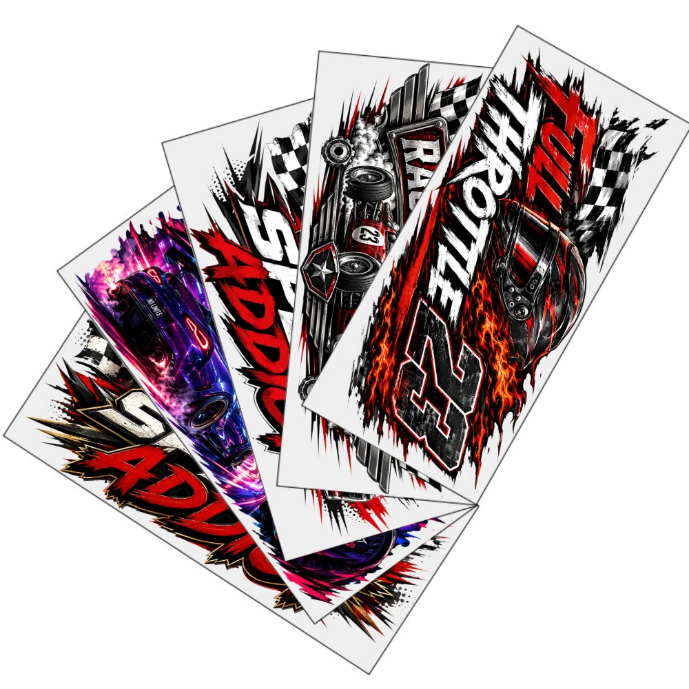 5 Sheets Speed Street Racer Racing Legend Full Throttle UV DTF Stickers UV DTF Transfer Stickers for Glass Cups Waterproof