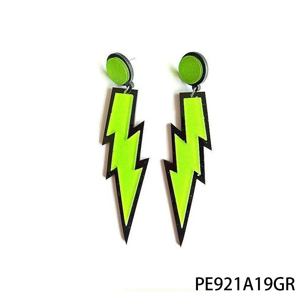 PESENAR 80년대 네온 그린 번개 모양 귀걸이 - 레트로 펑크 스타일 주얼리 롤플레잉 및 코스프레에 적합
