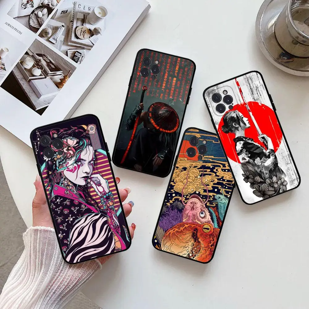 Japońskie etui na telefon w stylu Art Japan silikonowe miękkie na iphone 15 14 13 12 11 Pro Mini XS MAX 8 7 6 Plus X XS XR pokrowiec
