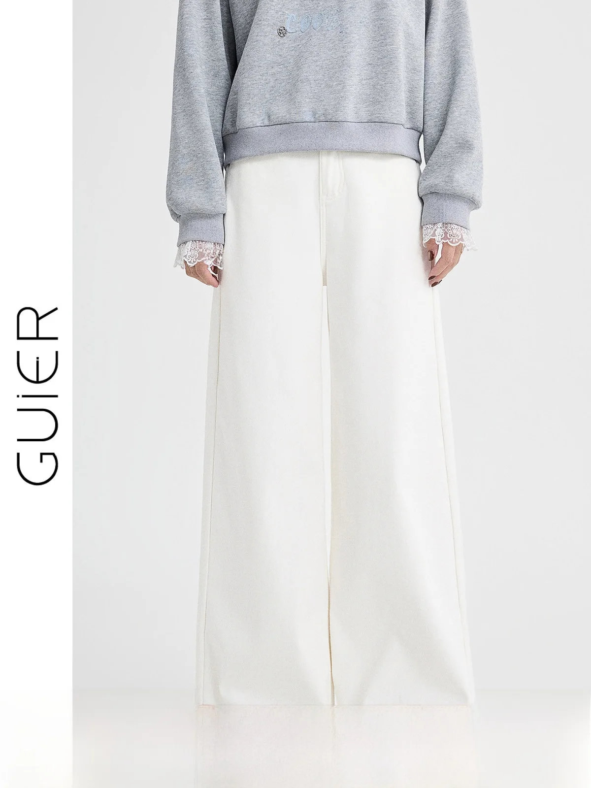 

Белые свободные широкие джинсы с высокой талией и подкладкой Fce, женское повседневное зимнее новое поступление, платье от Guier