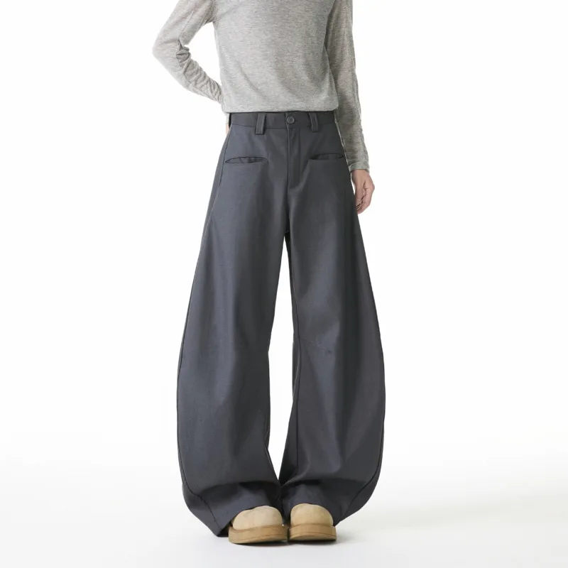 

Grey Suit Pants Men Fashion Society Mens Dress Pants Korean Loose Wide Leg Pants Mens Office Formal Pants Male Black Trousers