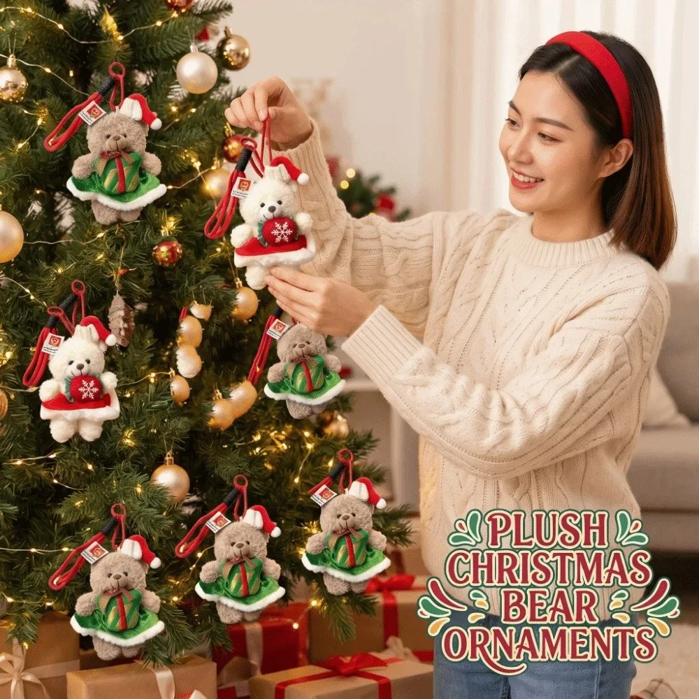 Soft Plush Christmas Bear Keychain Cute Dress Lightweight Plush Toy Pendant Vibrant Colors Santa Hat Xmas Bag Charm
