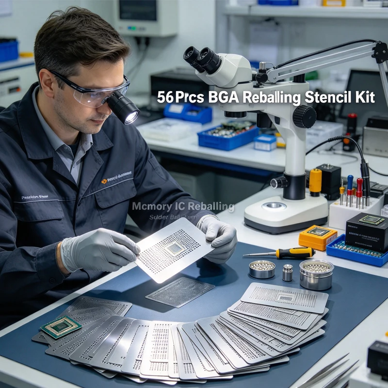 INTEL BGA Reballing Stencil Kit 56PCS Direct Heat Steel Template, Solder Ball Stencil for Memory IC Chip Rework Repair Tools
