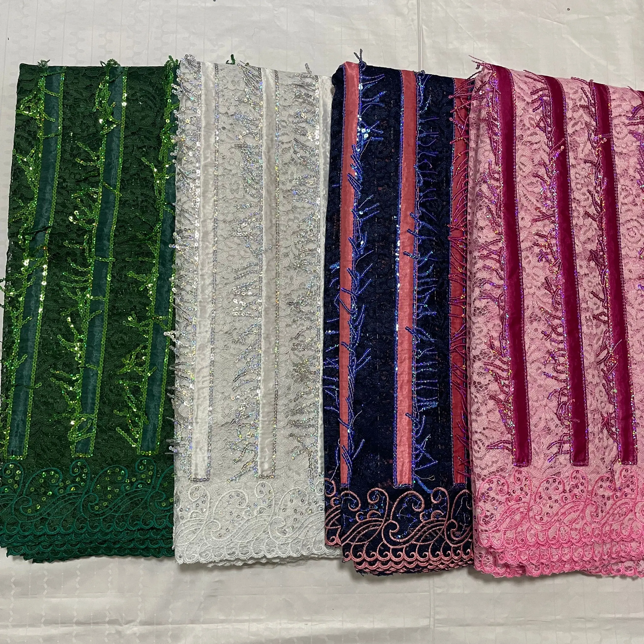 CC1412 2025 High Quality Africa Nigerian Tulle Purple Lace Fabric Sequins for Wedding Dress Chiffon Party Guipure Sewing 5Yard