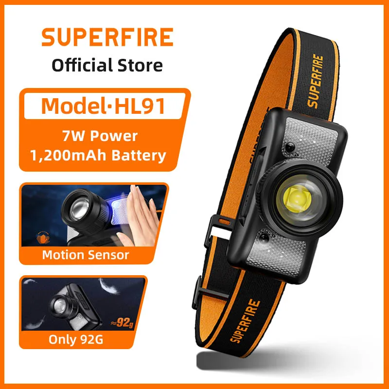 

SUPERFIRE HL91 Induction LED Headlamp Zoom USB Rechargeable Head flashlight fishing camping Headlight Emergency Waterproof Light