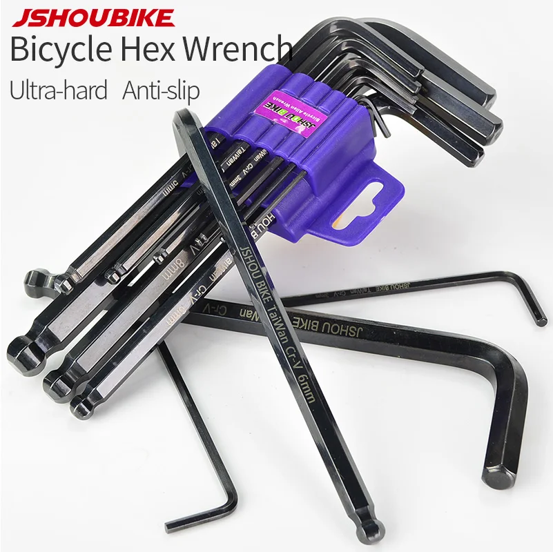 JSHOU BIKE 9Pcs Ball-End Hex Allen Key 1.5mm-16mm 8mm L Wrench Set Torque Long Metric With Sleeve Hand Tools Bicycle Accessories