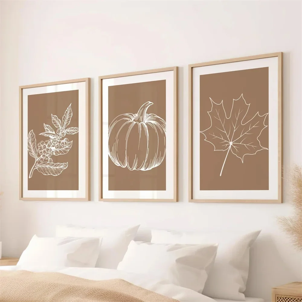Autumn Printable Art Set of 3, Warm Fall Prints, Autumn Pumpkin Print, Fall Leaves poster, Warm Fall Decor, Warm Tones Wall Art