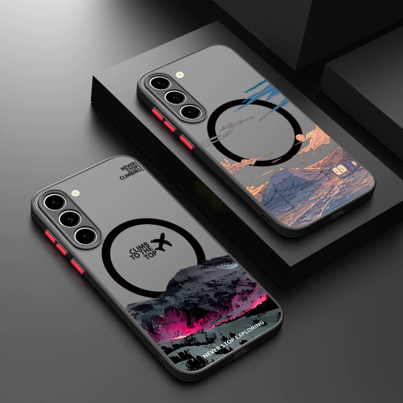 Bergflugzeug-Muster Magnetische Handyhülle für Samsung Galaxy S26 S25 S24 S23 Ultra S25 FE A17 A37 A56 A55 A36 Acryl-Cover