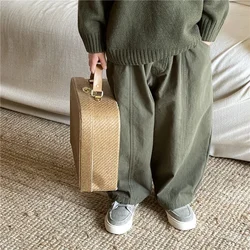 Children Casual Solid Color Pants 2023 Spring Autumn New Fashionable Korean Loose Style Boys and Girls Patchwork Pants