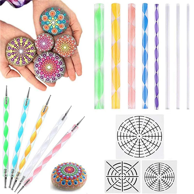 A98E-80 Pcs Mandala Dotting Tools For Painting Rocks Mandala Stencils Kit Ball Stylus Clay Sculpting Carving Tools