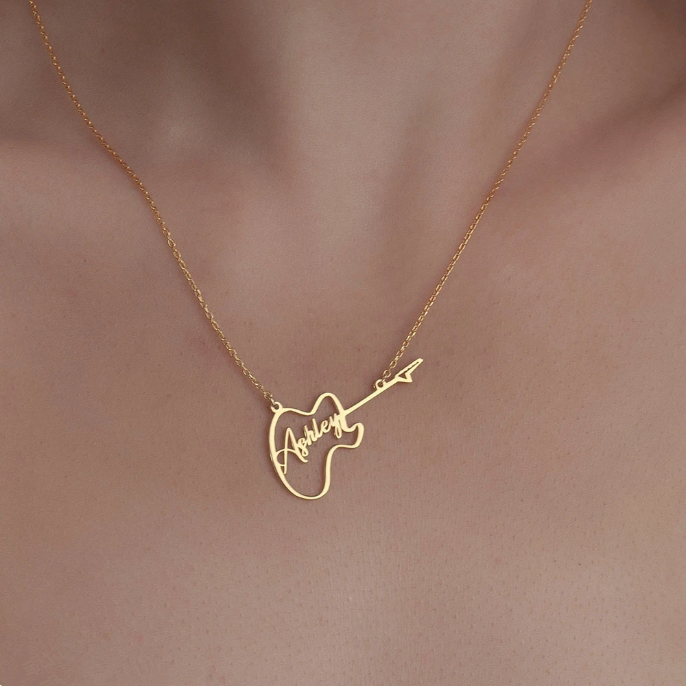 

Персонализированное ожерелье с именем гитары для любителей гитары, ожерелья с музыкальными инструментами, индивидуальное колье с именной табличкой, ювелирные изделия в стиле хип-хоп
