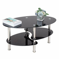 Glass coffee table, glass table 3 levels, oval living room table, coffee table sofa table for living room & office, 90x50x45cm