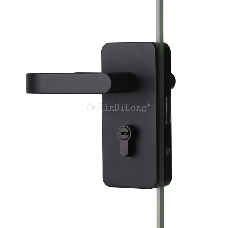 HOT Black 1PCS Zinc Alloy Glass Door Handle Lock Glass Partition Single Door Locks with Handle with Keys for 8~12mm Glass