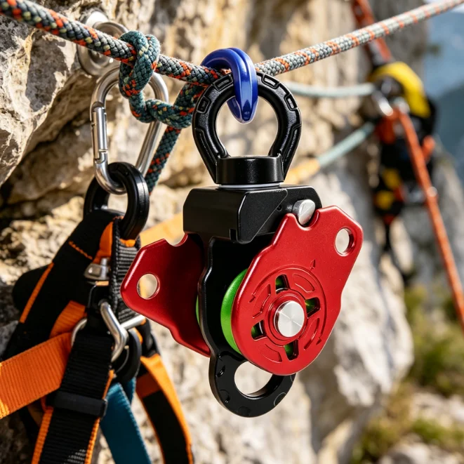 Aluminum alloy 36KN universal double pulley is suitable for outdoor rock climbing emergency rescue
