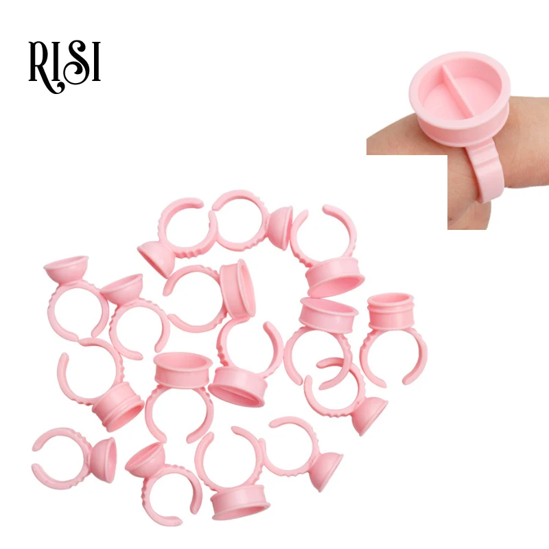 RISI-Ensemble de supports de palette de cils adhésifs roses, porte-colle de poulet, palette d'anneaux pour extension de cils, outils de pigment de tatouage