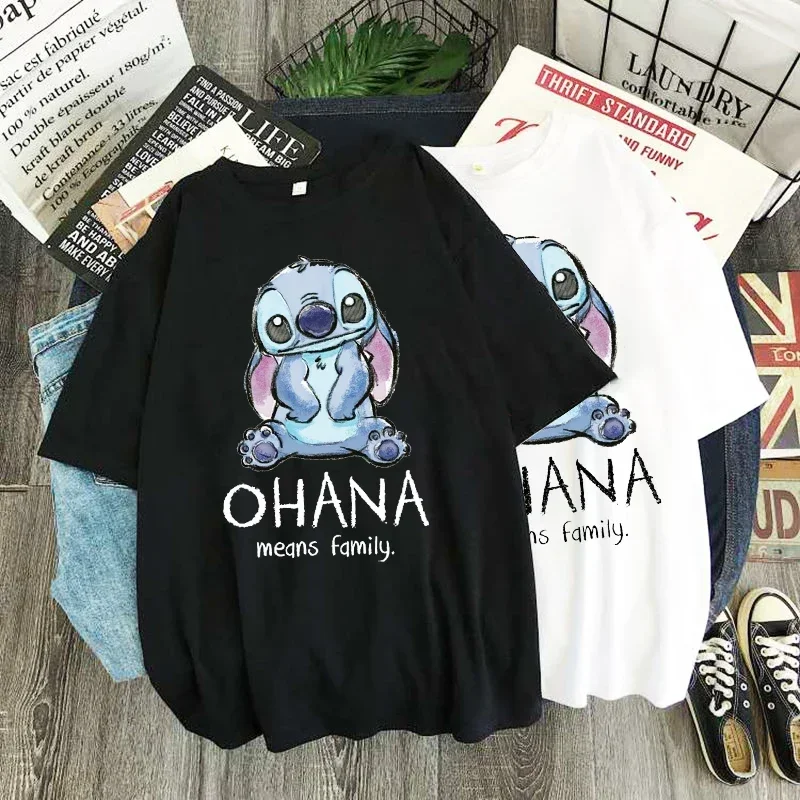 Cute Cartoon Stitch Graphic Women T-shirt 2024  Summer Streetwear Clothing Tees Top Fashion Casual Short Sleeves Tshirt Female