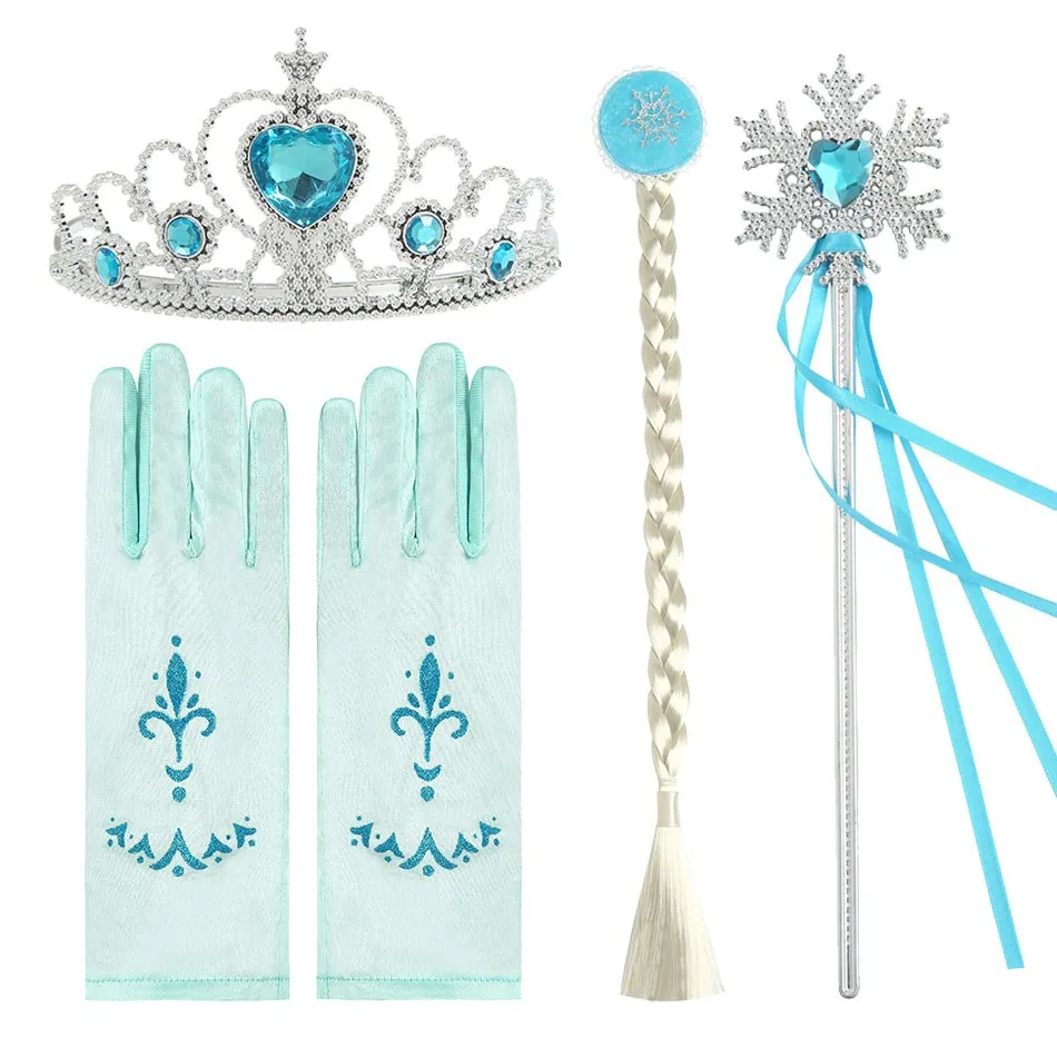 Girls Gloves Set Children Crown Necklace Gloves Earring Ring Magic Wand Princess Costume Accessories Kids Halloween Party Supply