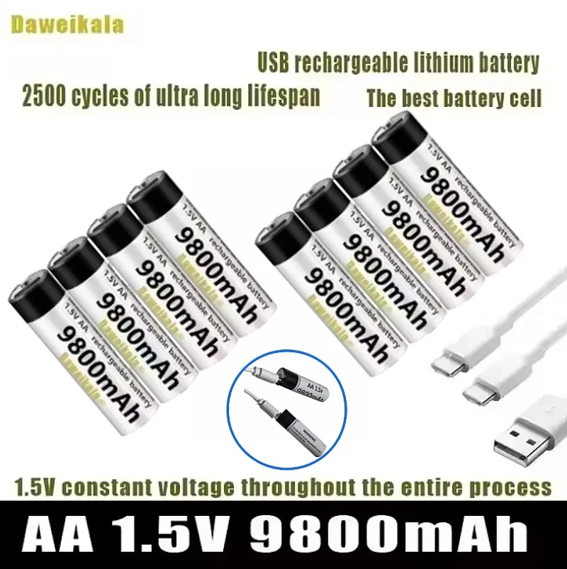 

Hot USB-C 1.5V AA Battery Fast charging Li-ion Battery 9800mAh for Remote Control Mouse Electric Toy Battery + USB-C Cable
