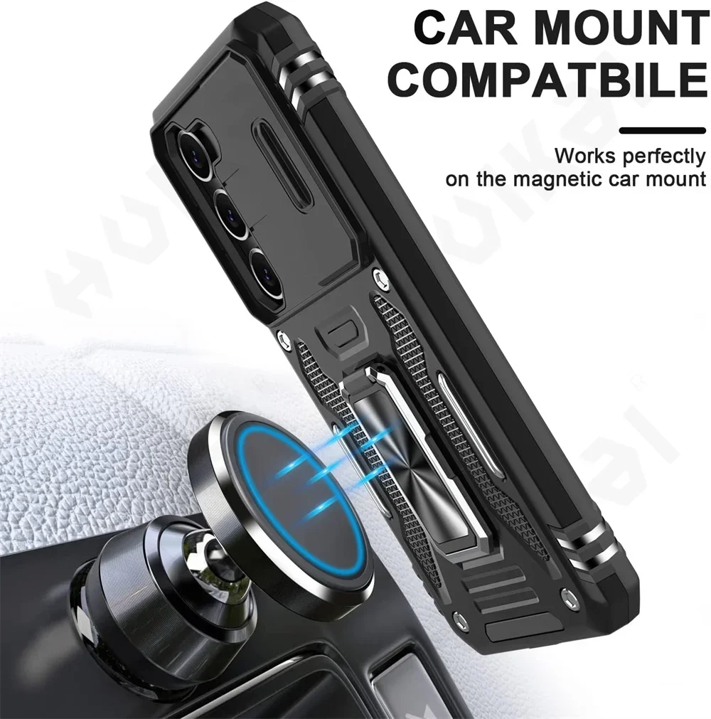 Fall Für Samsung S24 S23 S22 S21 S25 Ultra Plus FE A55 A35 A15 A54 A56 A36 4G 5G Ring Stand Rüstung Rutsche Kamera Ständer Abdeckung