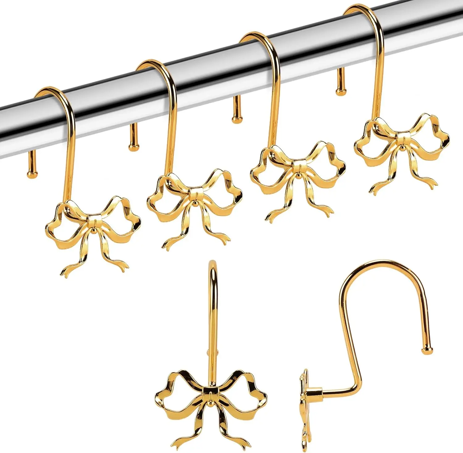 Metal Shower Curtain Hooks 12 Pack Rust Resistant with Stylish Bowknot Design Suitable for Bathroom Curtain Installation