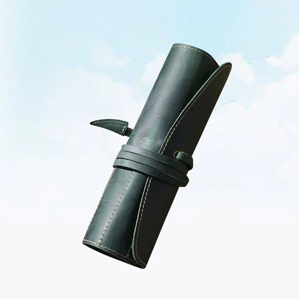 레트로 빈티지 롤 올리브 그린 펜 파우치 수제 펜 케이스 홀더 만년필 볼펜
