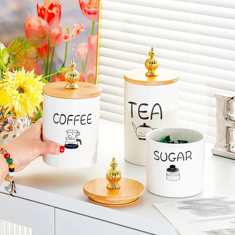 Ceramic sealed storage jar with lid Moisture-proof sugar storage tank Tea can Premium sense household bean storage bottle