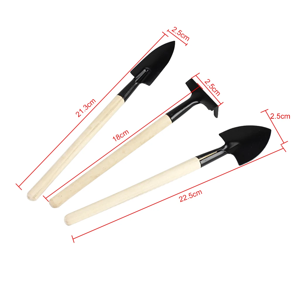 3Pcs Mini Shovel Harrow Rake Set Mini Garden Tool Bonsai Tool Set Wooden Handle Metal Head Shovel Spade For Flowers Potted Plant