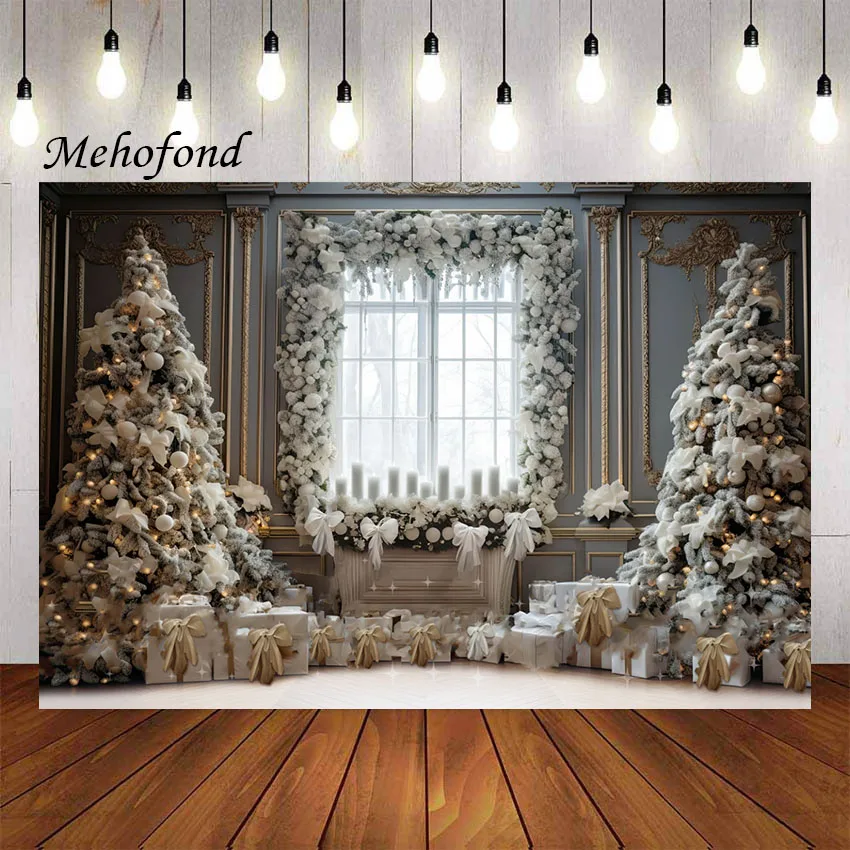 Mehofond Photography Background Winter Interior Christmas Window Xmas Tree Gift Kids Family Portrait Decor Photo Backdrop Studio