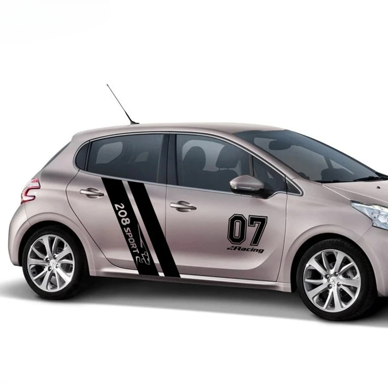 

1set Racing Styling Car Door Side Sticker Auto Body Decor Vinyl Decals For PEUGEOT 208 GTI 3-5 Doors Sport Edition Stripes