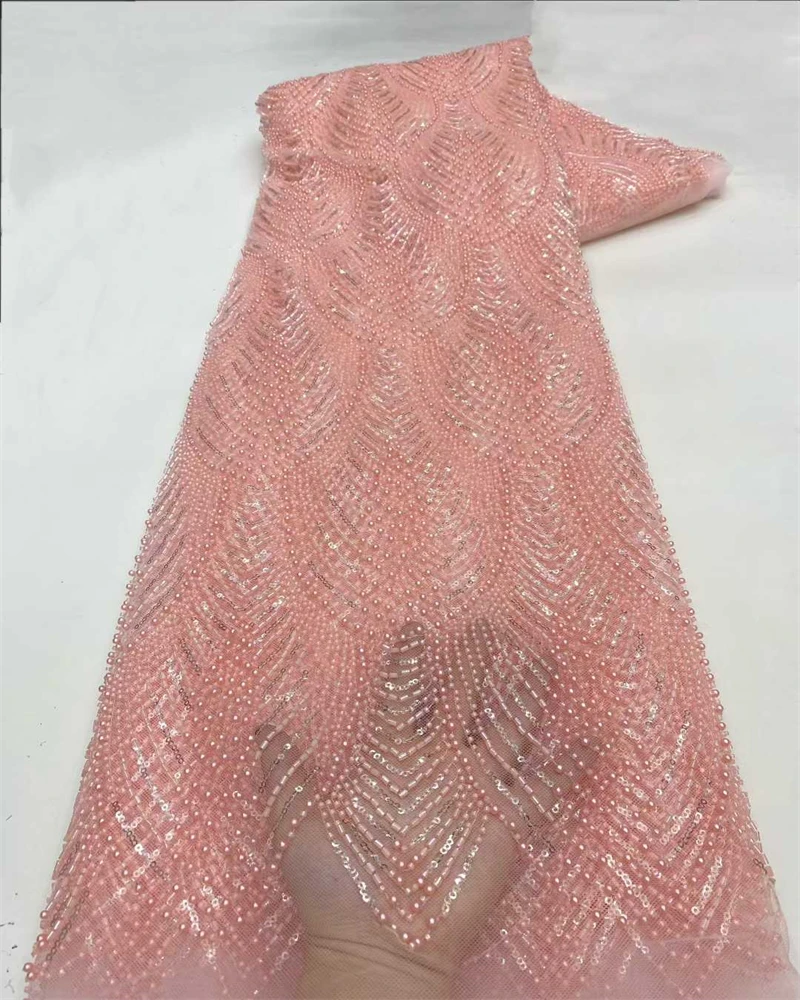 

Роскошная высококачественная нигерийская африканская кружевная ткань с бисером и вышивкой блестками для шитья платьев во французском стиле