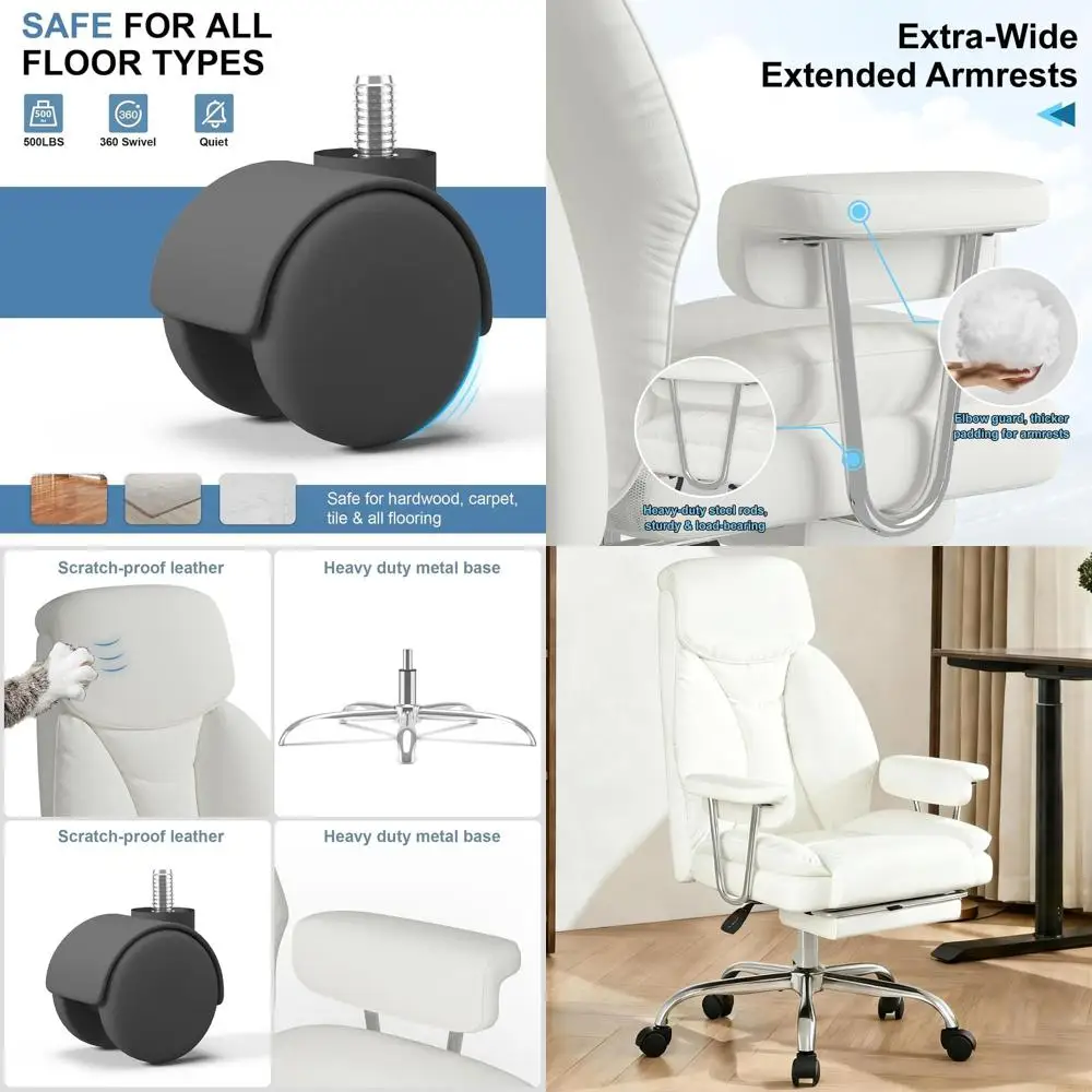 

Эргономичное кресло для домашнего офиса с мягкими подлокотниками, подставкой для ног и поясничной опорой для интенсивного использования, белое