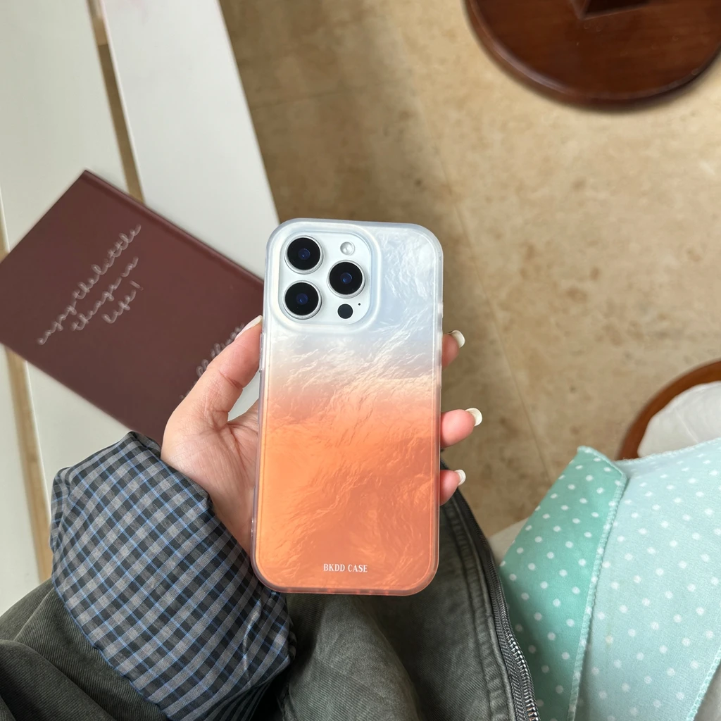 

Advanced Orange Gradient Tin Foil Pattern Shockproof Protective Phone Cover Case for iPhone 17 16 15 14 Pro Max