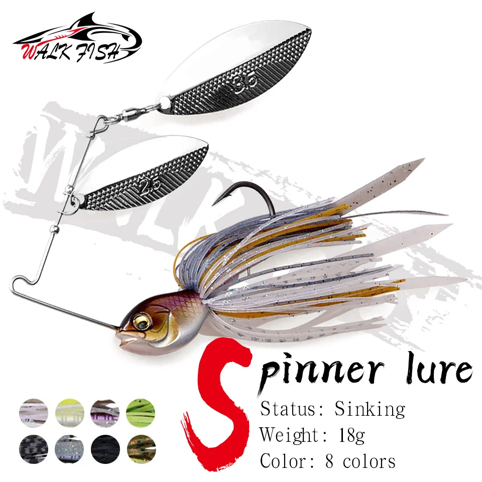 WALK FISH 1PCS Spinner Bait 18G Sinking Fishlure Metal Hard Lure Spinnerbait Shiny Tail Swivel Wobbler Pike Pesca Fishing Tackle