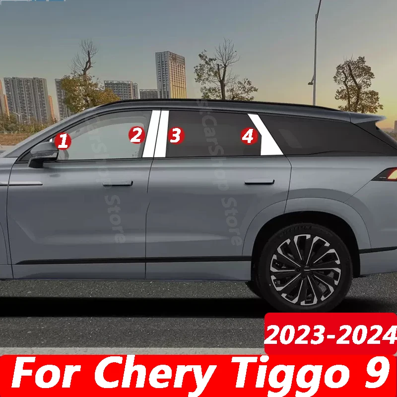 

For Chery Tiggo 9 Jaecoo J8 2023 2024 Car Stainless Steel Middle Central Column PC Window Trim B C Pillar Sticker Accessories