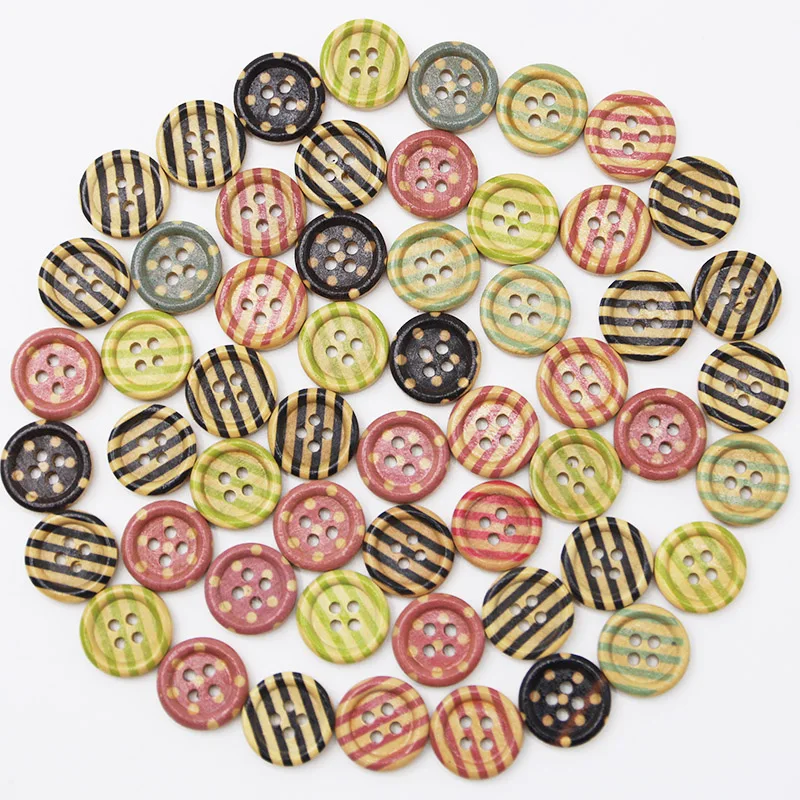 (100 Pcs/bag) 1.5cm 4-hole Painted Circular Wooden Buttons Clothing Sewing Accessories Home Supplies DIY Holiday Decorations