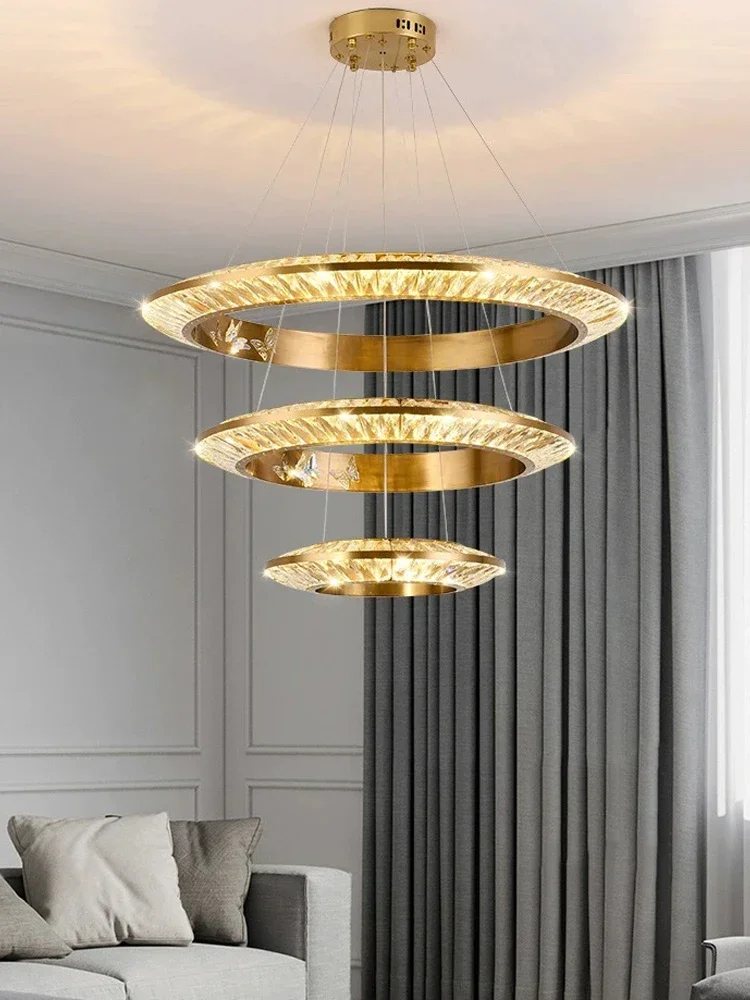 Modern LED Crystal Chandelier for Villa Hotel Room Decoration, Flying Disc Ring Restaurant Ceiling Chandelier.